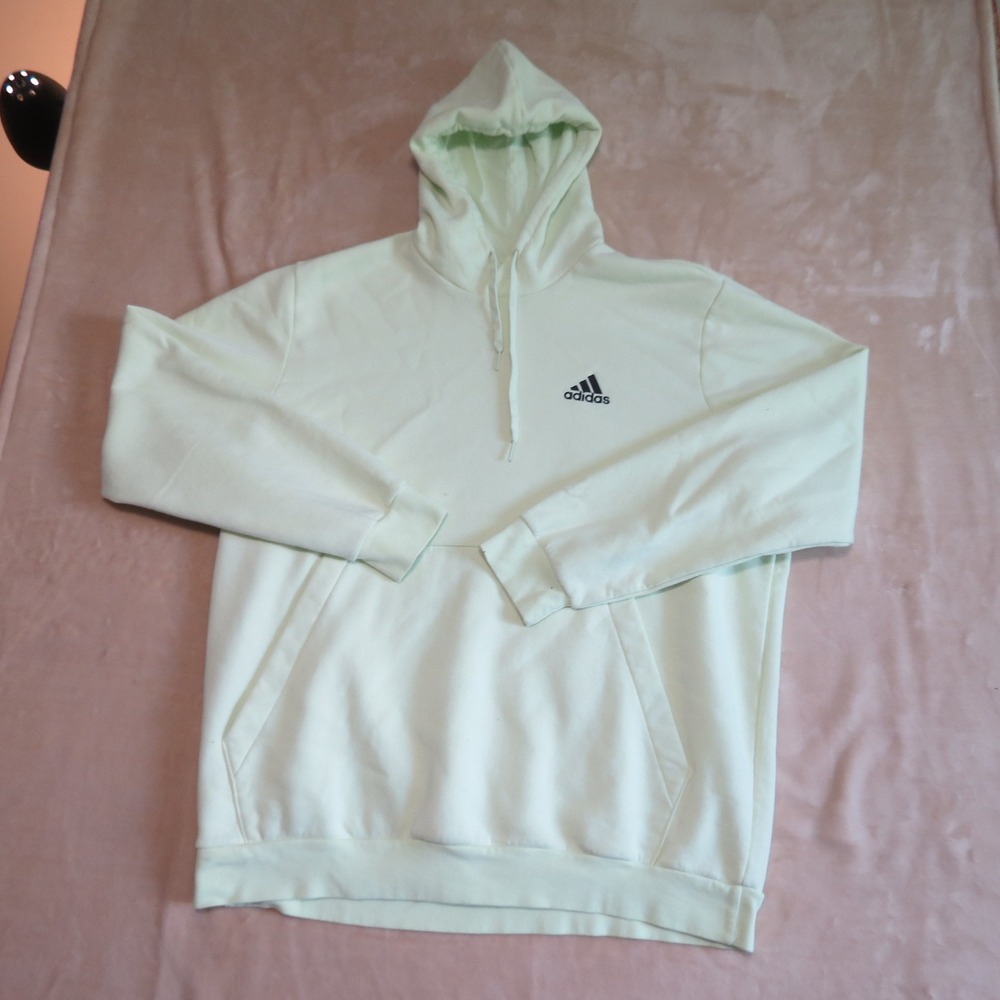 Adidas Mens Pullover Hoodie Pale Mint Green Badge of Sport Logo Sweatshirt
